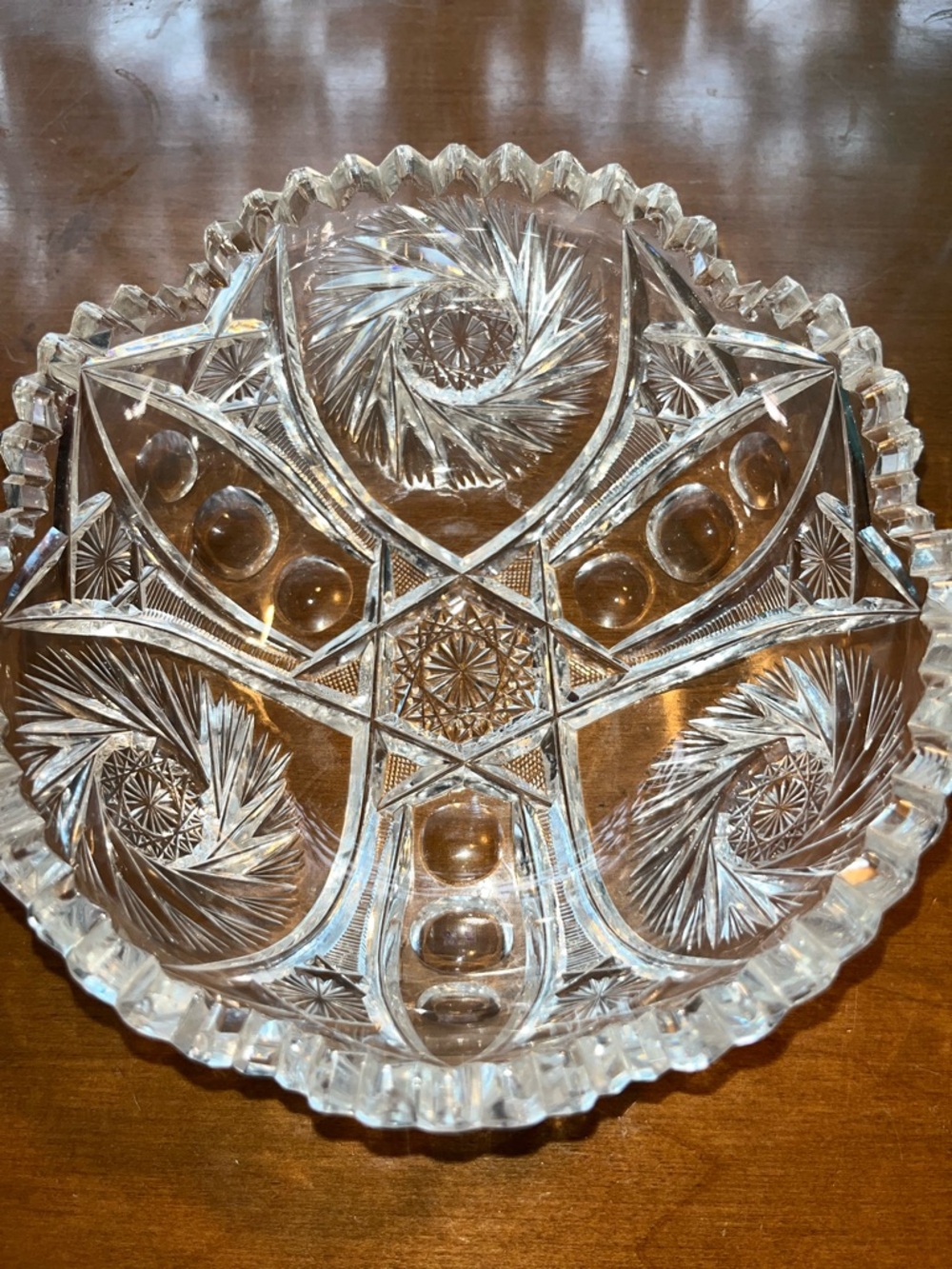 Antique American Brilliant Period Cut Glass Bowl - Buzzsaw Pinwheel & Hobstar - Picture 2 of 9